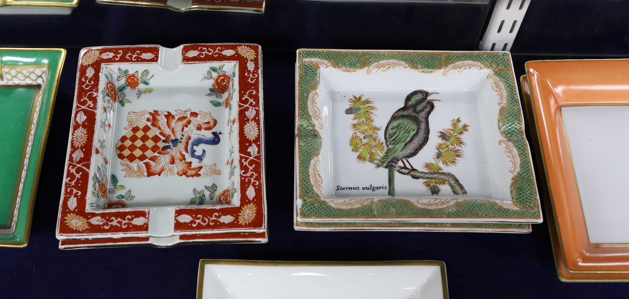 A Hermes 'horses' ashtray and other similar porcelain ashtrays, including Limoges, Hermes ashtray: 19cms wide